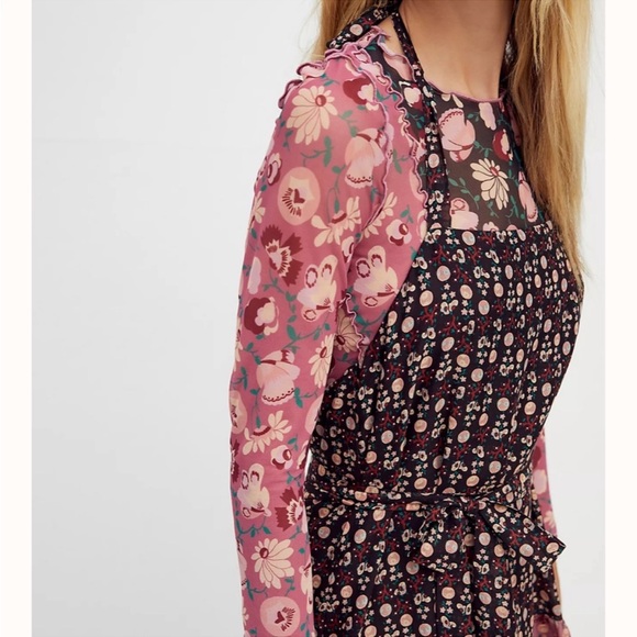 $938 free people anna sui silk butterfly meadows apron maxi dress like new - Picture 6 of 8